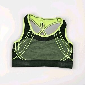 Danskin Women Racerback Sports Bra Size M Seamless Reversible Green Black